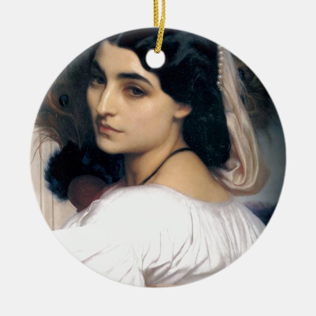 Hispanic lady woman antique painting ceramic ornament (Front)