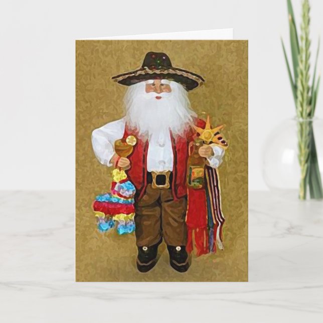 Hispanic Mexican Southwestern Texan Santa Claus Holiday Card (Front)