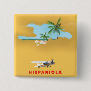 Hispaniola Map illustrated print. 15 Cm Square Badge