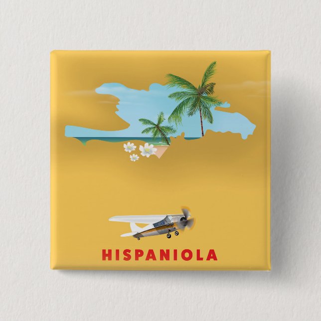 Hispaniola Map illustrated print. 15 Cm Square Badge (Front)