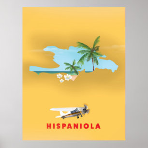 Hispaniola Map illustrated print. Poster