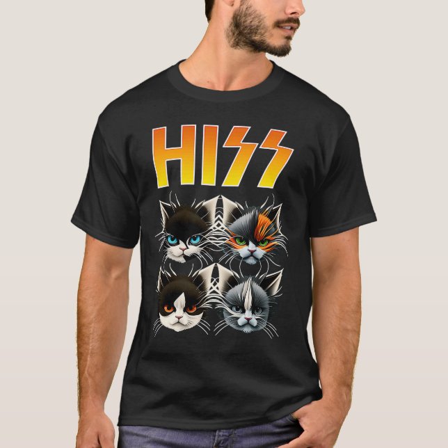 Hiss  Cats Rockin Outfit Apparel Rock Music Cat T-Shirt (Front)