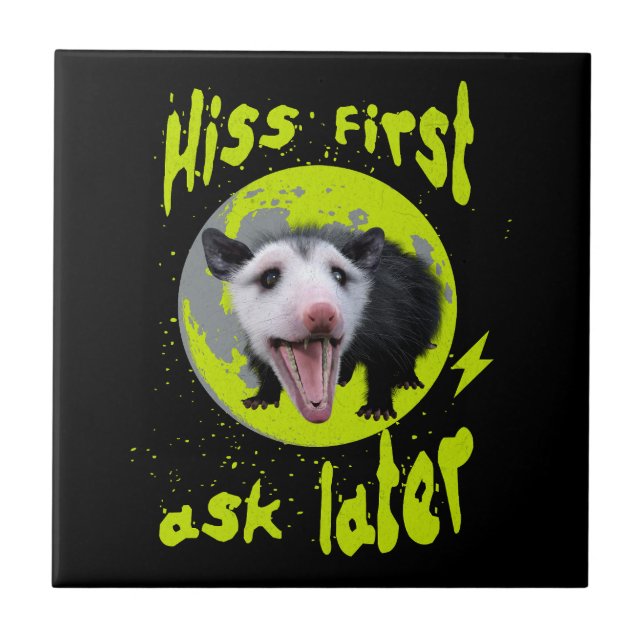 Hiss First Ask Later Funny Opossum Humour  Ceramic Tile (Front)
