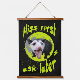 Hiss First Ask Later Funny Opossum Humour Hanging Tapestry
