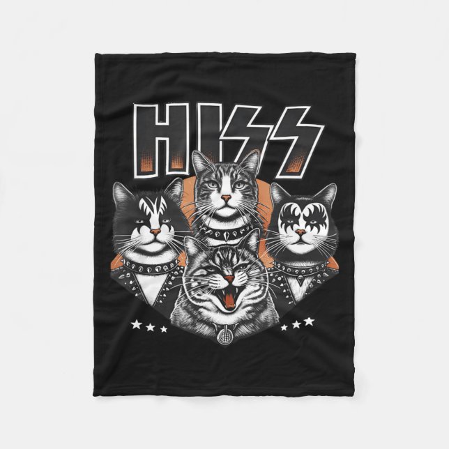 Hiss Funny Cats Kittens Rock Rockin Funny Cat  Fleece Blanket (Front)