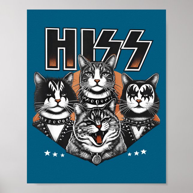 Hiss Funny Cats Kittens Rock Rockin Funny Cat  Poster (Front)