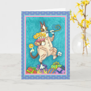 HISS N' FITZ CAT IN BIRTHDAY SUIT, CAKE & CANDLES CARD