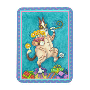 HISS N' FITZ CAT IN BIRTHDAY SUIT, CAKE & CANDLES MAGNET