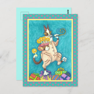 HISS N' FITZ CAT IN BIRTHDAY SUIT, CAKE & CANDLES POSTCARD