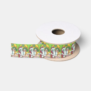 HISS N' FITZ CAT KISSING SANTA CHRISTMAS RIBBON SATIN RIBBON