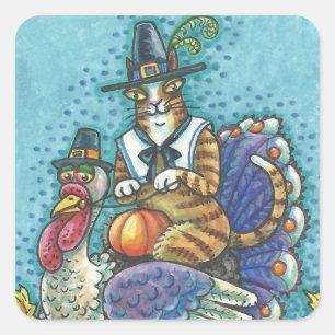 HISS N' FITZ CAT ON THANKSGIVING TURKEY STICKERS