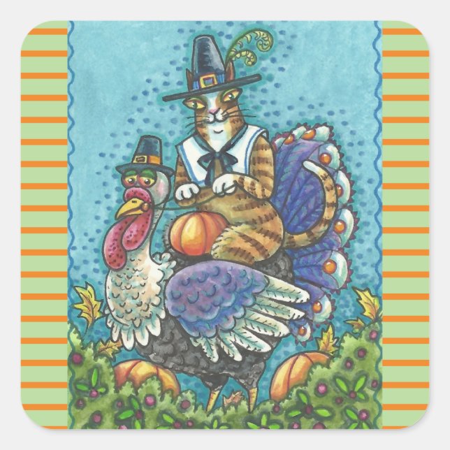 HISS N' FITZ CAT ON THANKSGIVING TURKEY STICKERS (Front)