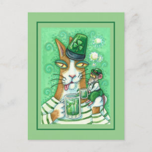 HISS N' FITZ CAT & RAT, CHEERS TO GREEN BEER FUNNY POSTCARD
