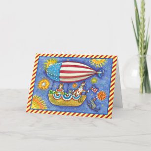 HISS N' FITZ CATS 4TH OF JULY ZEPPELIN Funny Holiday Card
