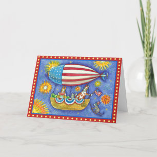 HISS N' FITZ CATS 4TH OF JULY ZEPPELIN Funny Holiday Card