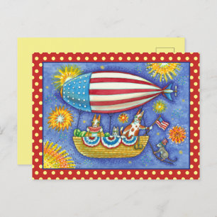 HISS N' FITZ CATS 4TH OF JULY ZEPPELIN Funny Holiday Postcard