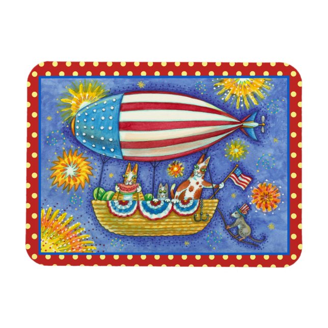 HISS N' FITZ CATS 4TH OF JULY ZEPPELIN Funny Magne Magnet (Horizontal)