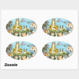 HISS N' FITZ CATS AND MENAGERIE OF FRIENDS, FUNNY OVAL STICKER