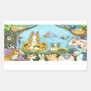 HISS N' FITZ CATS AND MENAGERIE OF FRIENDS, FUNNY RECTANGULAR STICKER