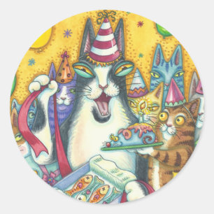 Hiss N' Fitz Cats BIRTHDAY STICKERS Round