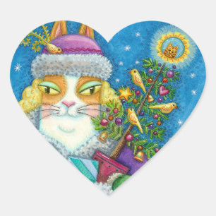 HISS N' FITZ CATS CHRISTMAS SHOPPING, FEATHER TREE HEART STICKER