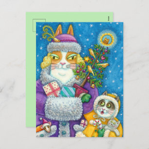 HISS N' FITZ CATS CHRISTMAS SHOPPING, FEATHER TREE HOLIDAY POSTCARD