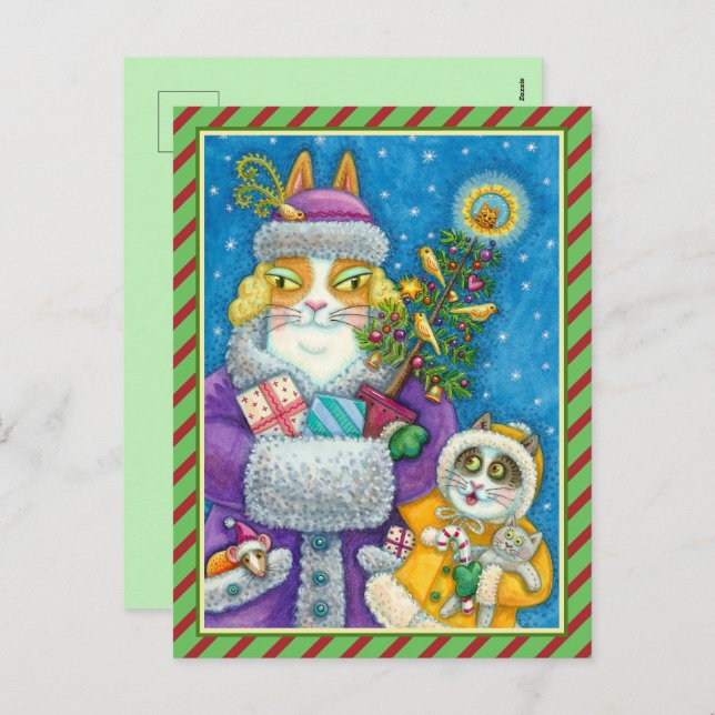 HISS N' FITZ CATS CHRISTMAS SHOPPING, FEATHER TREE HOLIDAY POSTCARD (Front/Back)
