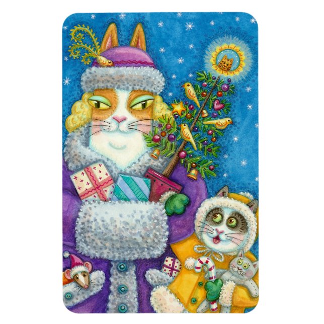HISS N' FITZ CATS CHRISTMAS SHOPPING, FEATHER TREE MAGNET (Vertical)