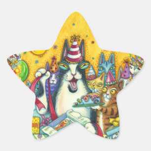 HISS N' FITZ CATS, KITTENS, MICE, FUNNY BIRTHDAY STAR STICKER