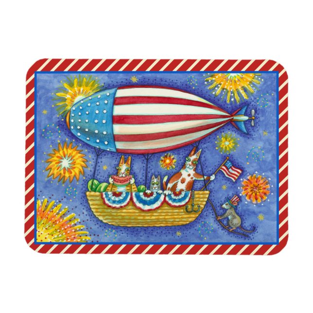 HISS N' FITZ CATS & MOUSE IN 4TH OF JULY ZEPPELIN MAGNET (Horizontal)