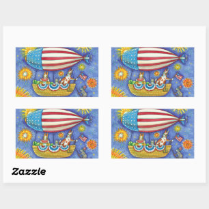 HISS N' FITZ CATS & MOUSE IN 4TH OF JULY ZEPPELIN RECTANGULAR STICKER