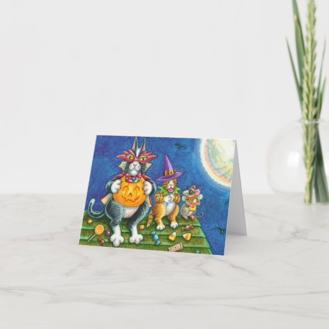 HISS N' FITZ CATS, TRICK OR TREAT FUNNY HALLOWEEN HOLIDAY CARD (Front)