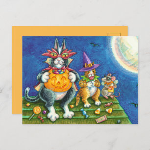 HISS N' FITZ CATS, TRICK OR TREAT FUNNY HALLOWEEN HOLIDAY POSTCARD