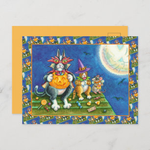 HISS N' FITZ CATS, TRICK OR TREAT FUNNY HALLOWEEN HOLIDAY POSTCARD