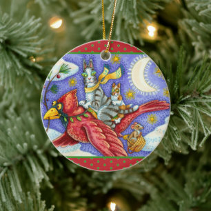 HISS N' FITZ FUNNY CATS, GIANT CHRISTMAS CARDINAL CERAMIC ORNAMENT