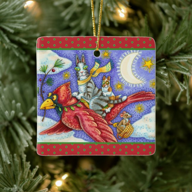 HISS N' FITZ FUNNY CATS, GIANT CHRISTMAS CARDINAL  CERAMIC ORNAMENT (Tree)