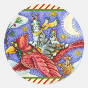 HISS N' FITZ FUNNY CATS, GIANT CHRISTMAS CARDINAL  CLASSIC ROUND STICKER