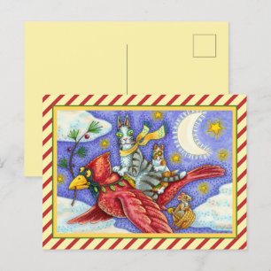 HISS N' FITZ FUNNY CATS, GIANT CHRISTMAS CARDINAL  HOLIDAY POSTCARD