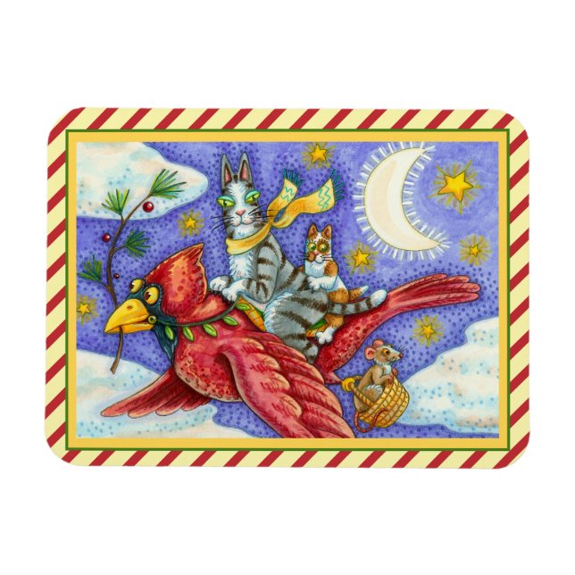 HISS N' FITZ FUNNY CATS, GIANT CHRISTMAS CARDINAL  MAGNET (Horizontal)