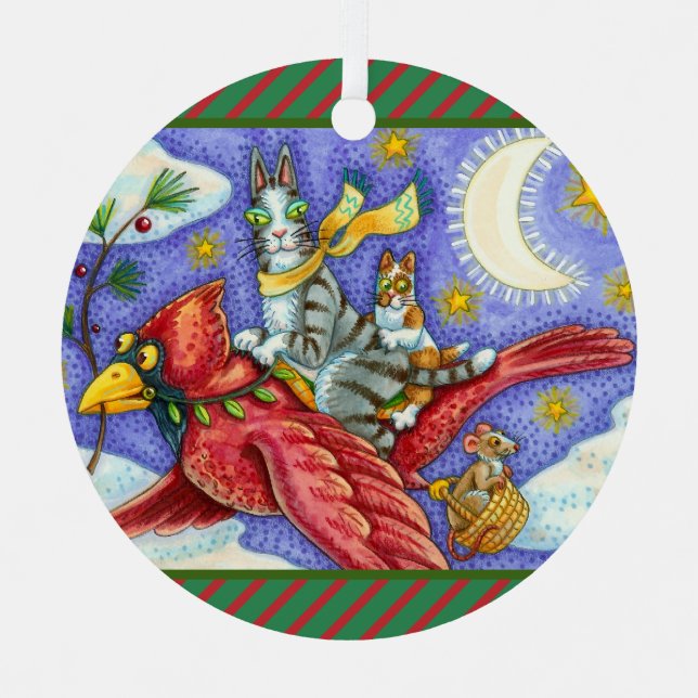 HISS N' FITZ FUNNY CATS, GIANT CHRISTMAS CARDINAL  METAL TREE DECORATION (Front)