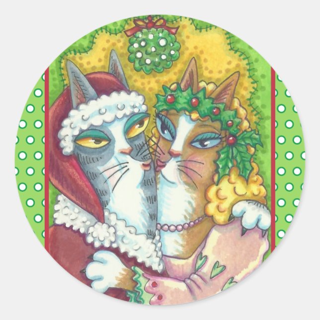 HISS N' FITZ KISSING CATS, SANTA CLAWS STICKERS (Front)