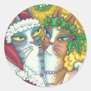 HISS N' FITZ KISSING CATS, SANTA CLAWS STICKERS