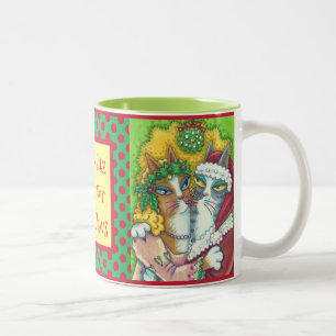 HISS N' FITZ KISSING CATS, SANTA CLAWS XMAS MUG