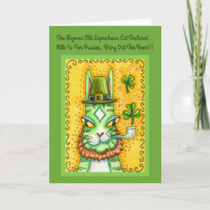 HISS N' FITZ LEPRECHAUN, ST. PADDY'S DAY FUNNY CAT HOLIDAY CARD
