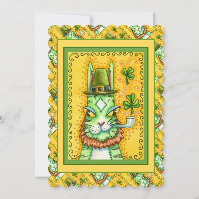 HISS N' FITZ LEPRECHAUN ST. PADDY'S FUNNY CAT Flat Holiday Card (Front)