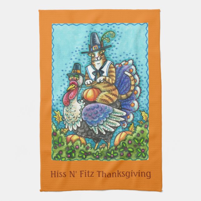 Hiss N' Fitz Pilgrim On Thanksgiving Turkey TOWEL (Vertical)