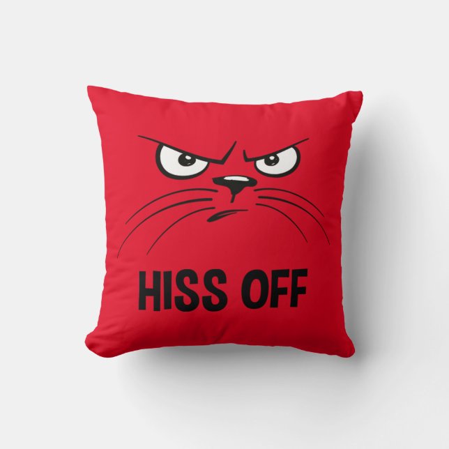Hiss Off Funny Angry Cat Cushion (Front)