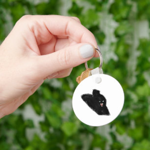 Hissing Black Cat Showing Fangs Pencil Art Key Ring