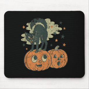 Hissing Black Cat Tee Retro Vintage Halloween Mouse Pad