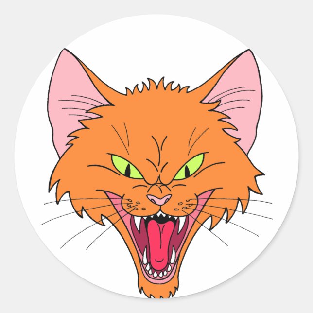 Hissing Cat Classic Round Sticker (Front)